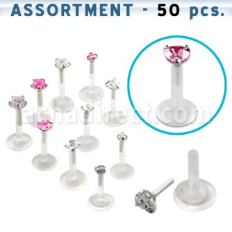 blk117 bio flex labret with silver top with 3mm prong cz