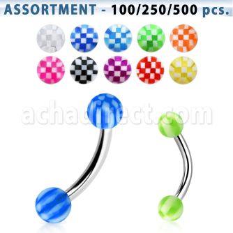 blk140 316l steel eyebrow bananas with 3mm acrylic checkered ball