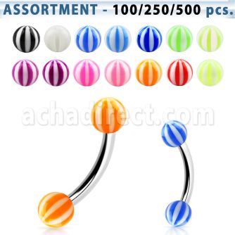 blk144 316l steel eyebrow banana w 3mm acrylic checkered ball
