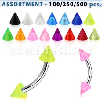 blk148 surgical steel eyebrow banana with 3mm acrylic uv cones