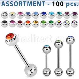blk17 316l steel tongue barbell w 6mm bezel jewel steel ball