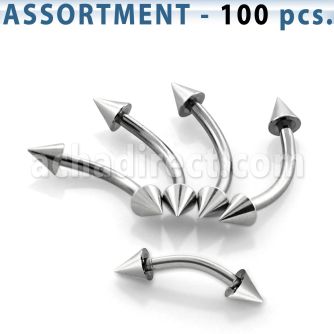 blk19a bulk of 316l steel eyebrow bananas with 3mm cones