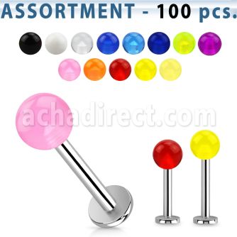 blk235 bulk of 316l steel labret with a 5mm acrylic uv ball