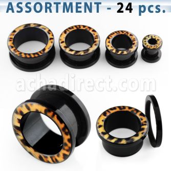 blk237 black acrylic flesh tunnel plug with leopard fur logo