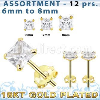 blk265m 18k gold plated silver ear stud with 6 8mm square cz