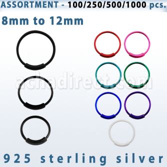 blk293 bulk of color plated sterling silver endless nose hoops