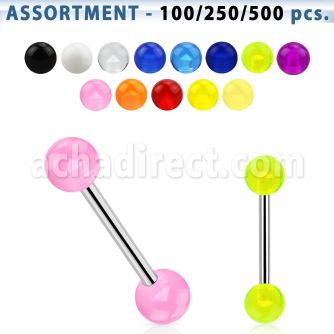 blk345 316l steel tongue barbell with a 5mm acrylic uv ball