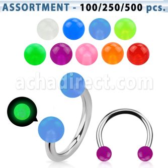 blk361 316l circular barbell w 3mm acrylic luminous ball