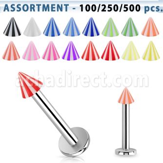 blk372 bulk of 316l steel labret with 3mm uv beach cone