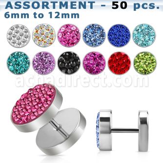 blk407 316l fake plugs with ferido crystal in assorted colors