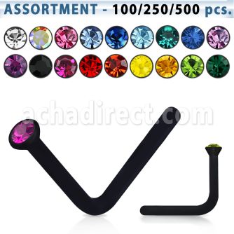 blk423 black acrylic nose stud with 1mm round crystal top