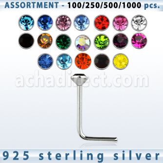 blk464 silver nose stud with 1 5mm round crystal top