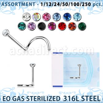 blk483 sterilized 316l steel nose screw with bezel crystal ball