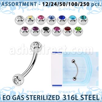 blk486 eo gas sterilized piercing surgical steel eyebrow banana 3mm