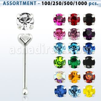 blk499 sterling silver nose bone with 2mm prong crystal