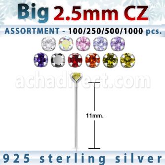 blk522 silver bend it nose studs w 2 5mm round prong set cz