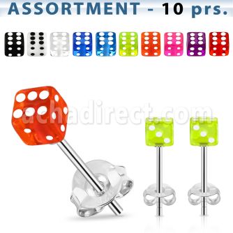 blk95 bulk of sterling silver earring stud with 5mm uv dices