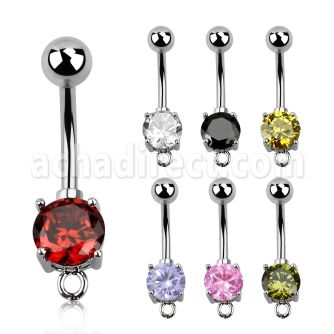 bnczh 316l steel belly banana with 8mm prong cz stone hoop