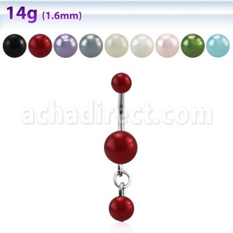 bndpr1 316l steel belly banana with pearl ball dangling pearl