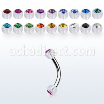 bneajb3 steel eyebrow banana w 3mm bio flex balls w crystals