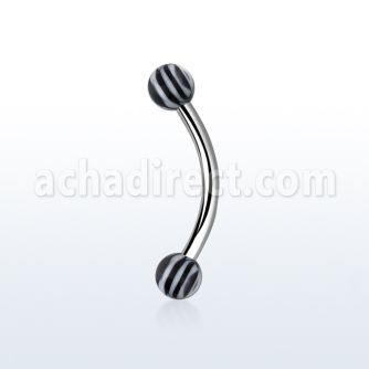 bnedxt 316l steel eyebrow banana with 3mm zebra striped ball