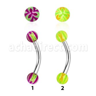 bnedxv steel eyebrow banana w two 3mm acrylic flower balls