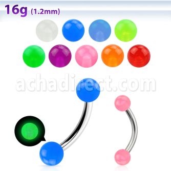 bneglb 316l steel eyebrow banana with 3mm acrylic luminous ball