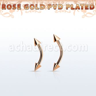 bnettcn rose gold 316l steel eyebrow banana, w two 3mm cones