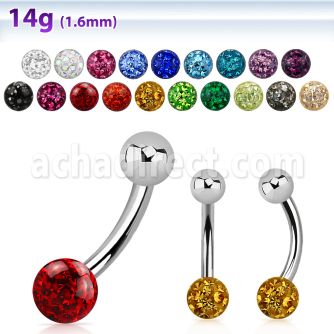 bnfr6 316l steel belly banana w steel ball gem resined ball