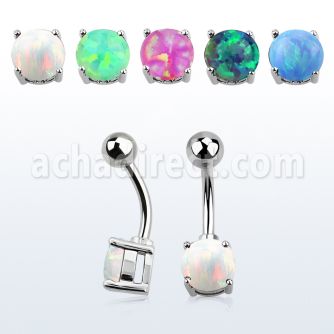 bnrdo steel belly banana w 7mm prong set round synthetic opal