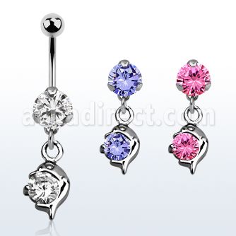 bnrz10 casted steel cz belly banana w small dolphin design w cz