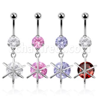 bnrz232 casted steel cz belly banana w big round cz stone