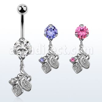 bnrz302 casted steel cz belly banana w lily flower design