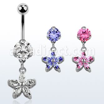 bnrz319 casted steel cz belly banana w flower w cz petals