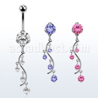 bnrz359 casted steel cz belly banana w vine w prong set czs