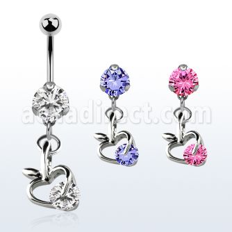 bnrz374 casted steel cz belly banana w apple design w cz stone