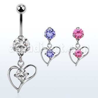 bnrz391 casted steel cz belly banana w heart w prong set cz 