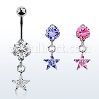 bnrz413 casted steel cz belly banana w flower shape prong set cz