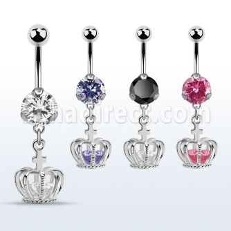 bnrz590 steel casting belly banana w cz dangling crown w cz