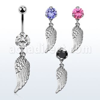 bnrz593 casted steel cz belly banana w dangling bird wing