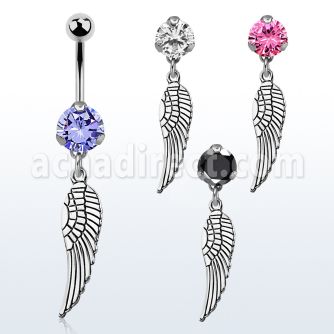 bnrz653 casted steel cz belly banana w plain silver bird wing