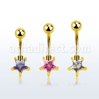 bntstz gold steel belly banana w star shaped prong set cz stone