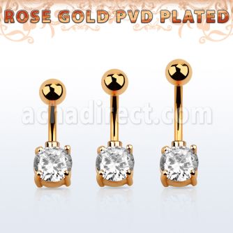 bnttrdz rose gold belly banana w 7mm prong set round cz stone