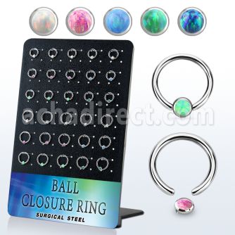 board w 30 steel ball closure ring w 3mm disk with opal