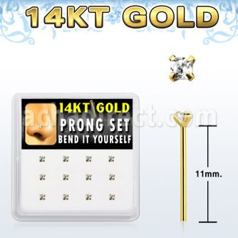 box w 12 14kt gold bend it nose studs w 2mm round czs 
