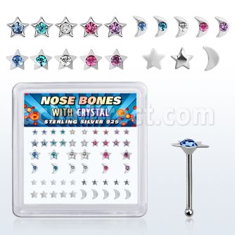 box w silver nose bone w star & moon tops w mix crystals