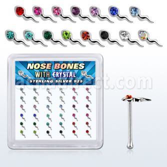 box w silver nose bones w sperm shape color crystal top