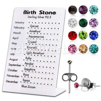 br943 silver birth stone earstuds with 1 5mm round crystal top