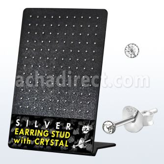 br960 silver earstuds with 1 5mm round clear crystal top