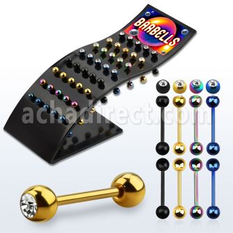 brbtc anodized 316l steel tongue barbell w jewel steel ball